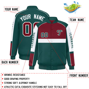 Custom Crimson Midnight Green Varsity Full-Snap Raglan Sleeves Letterman Jacket