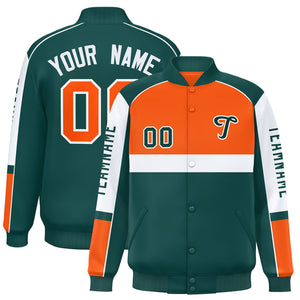 Custom Orange Midnight Green Varsity Full-Snap Raglan Sleeves Letterman Jacket