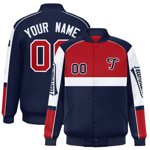 Custom Red Navy Varsity Full-Snap Raglan Sleeves Letterman Jacket