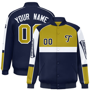 Custom Old Gold Navy Varsity Full-Snap Raglan Sleeves Letterman Jacket