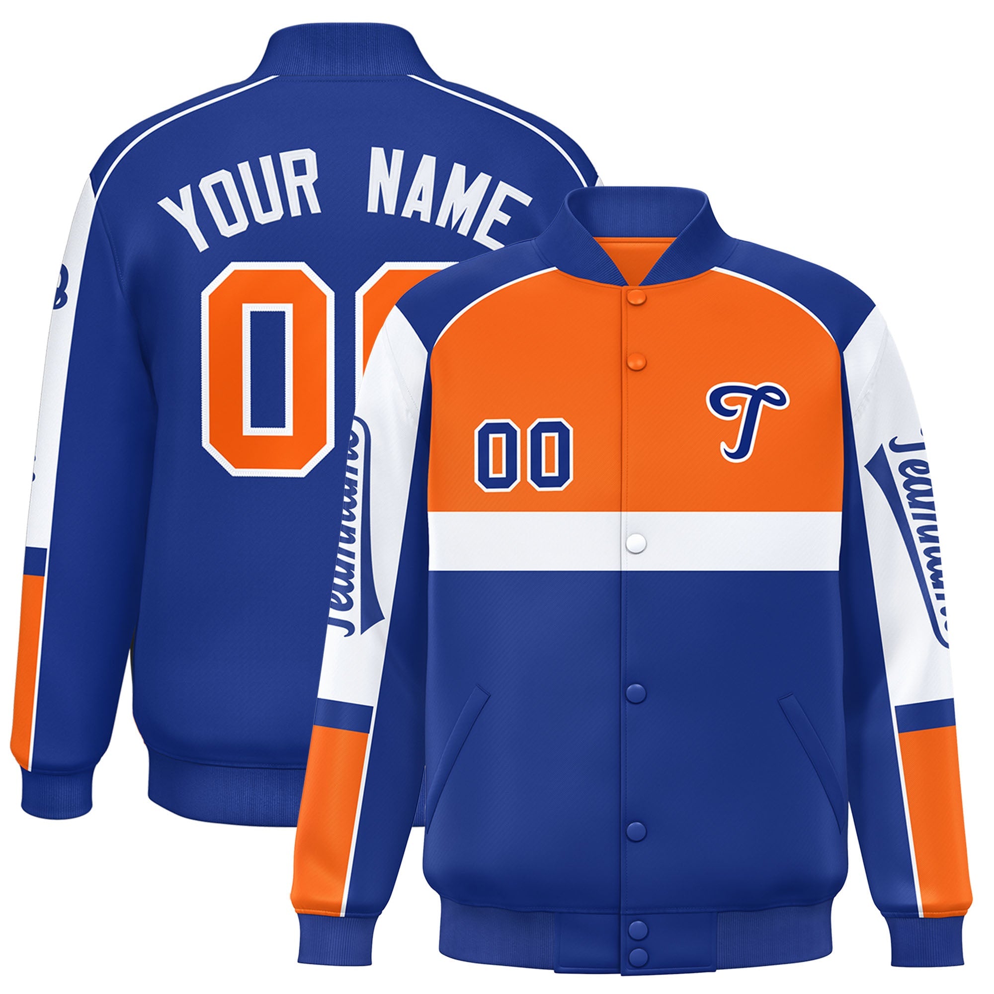 Custom Orange Royal Varsity Full-Snap Raglan Sleeves Letterman Jacket