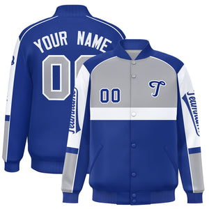 Custom Gray Royal Varsity Full-Snap Raglan Sleeves Letterman Jacket