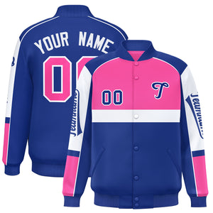 Custom Pink Royal Varsity Full-Snap Raglan Sleeves Letterman Jacket