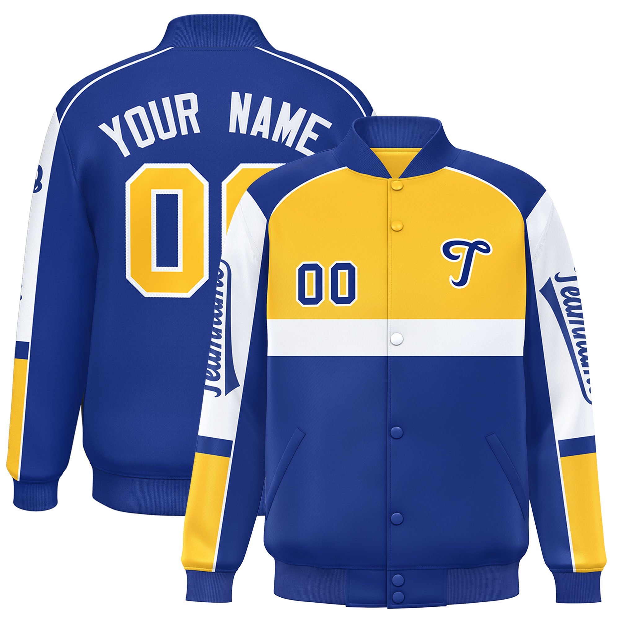 Custom Yellow Royal Varsity Full-Snap Raglan Sleeves Letterman Jacket