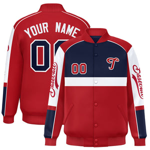 Custom Navy Red Varsity Full-Snap Raglan Sleeves Letterman Jacket