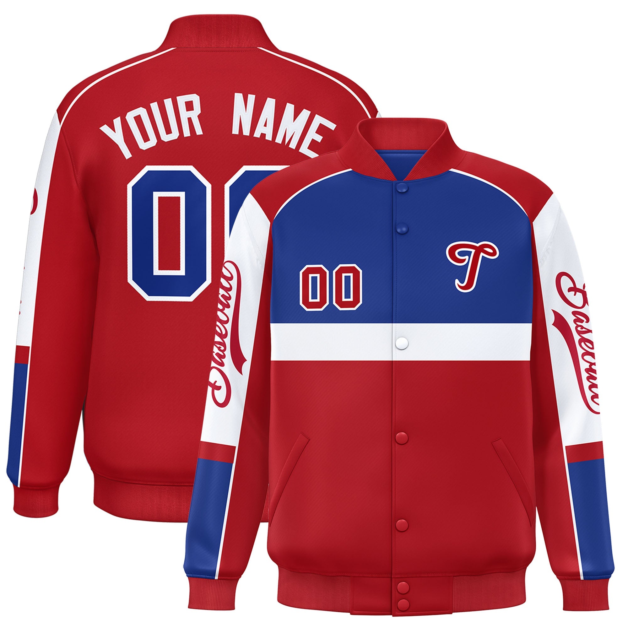 Custom Royal Red Varsity Full-Snap Raglan Sleeves Letterman Jacket