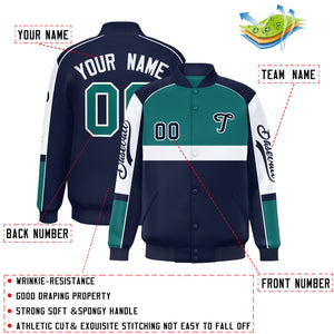 Custom Aqua Navy Varsity Full-Snap Raglan Sleeves Letterman Jacket