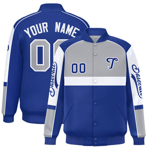 Custom Gray Royal Varsity Full-Snap Raglan Sleeves Letterman Jacket