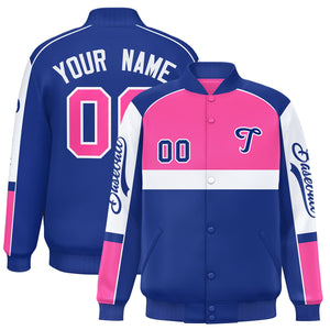 Custom Pink Royal Varsity Full-Snap Raglan Sleeves Letterman Jacket