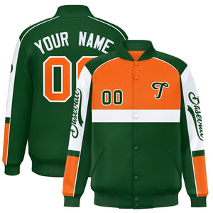 Custom Orange Green Varsity Full-Snap Raglan Sleeves Letterman Jacket