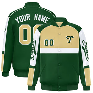 Custom Khaki Green Varsity Full-Snap Raglan Sleeves Letterman Jacket