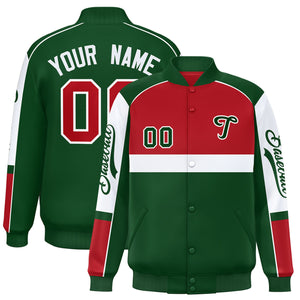 Custom Red Green Varsity Full-Snap Raglan Sleeves Letterman Jacket