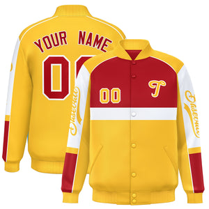 Custom Red Yellow Varsity Full-Snap Raglan Sleeves Letterman Jacket