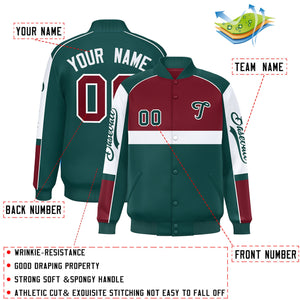 Custom Crimson Midnight Green Varsity Full-Snap Raglan Sleeves Letterman Jacket