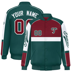 Custom Crimson Midnight Green Varsity Full-Snap Raglan Sleeves Letterman Jacket