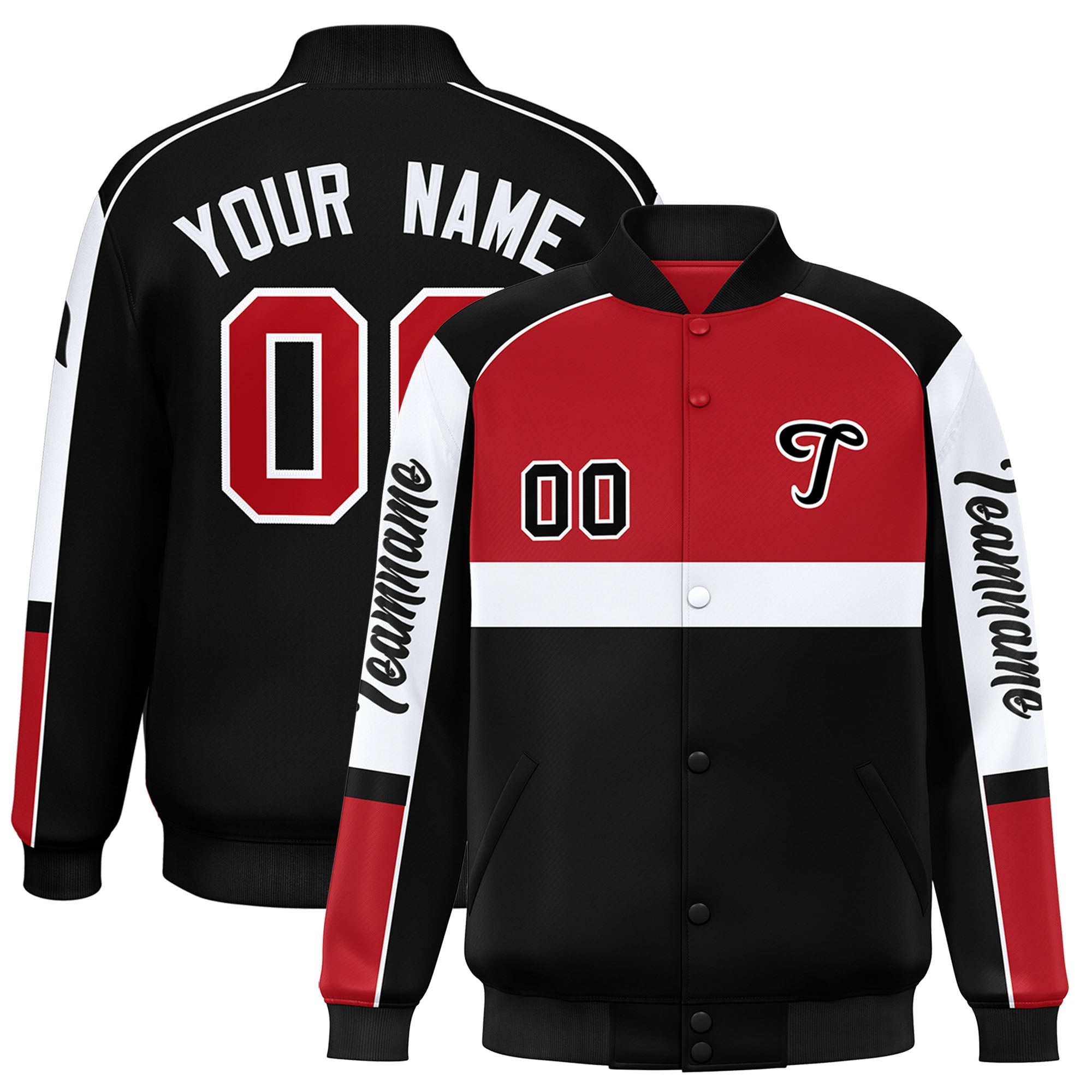 Custom Red Black Varsity Full-Snap Raglan Sleeves Letterman Jacket