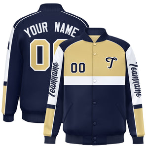 Custom Khaki Navy Varsity Full-Snap Raglan Sleeves Letterman Jacket