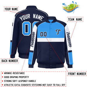 Custom Powder Blue Navy Varsity Full-Snap Raglan Sleeves Letterman Jacket