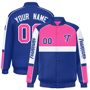 Custom Pink Royal Varsity Full-Snap Raglan Sleeves Letterman Jacket