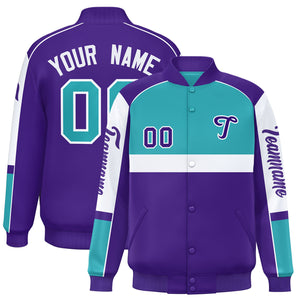 Custom Aqua Purple Varsity Full-Snap Raglan Sleeves Letterman Jacket