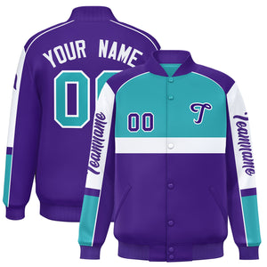 Custom Aqua Purple Varsity Full-Snap Raglan Sleeves Letterman Jacket