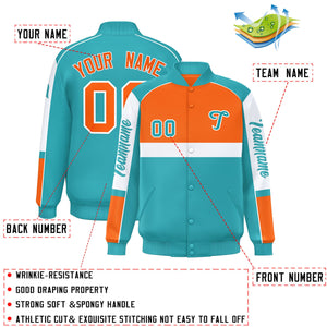 Custom Orange Aqua Varsity Full-Snap Raglan Sleeves Letterman Jacket