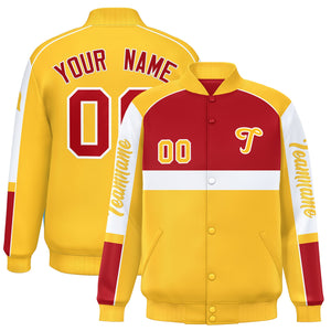 Custom Red Yellow Varsity Full-Snap Raglan Sleeves Letterman Jacket