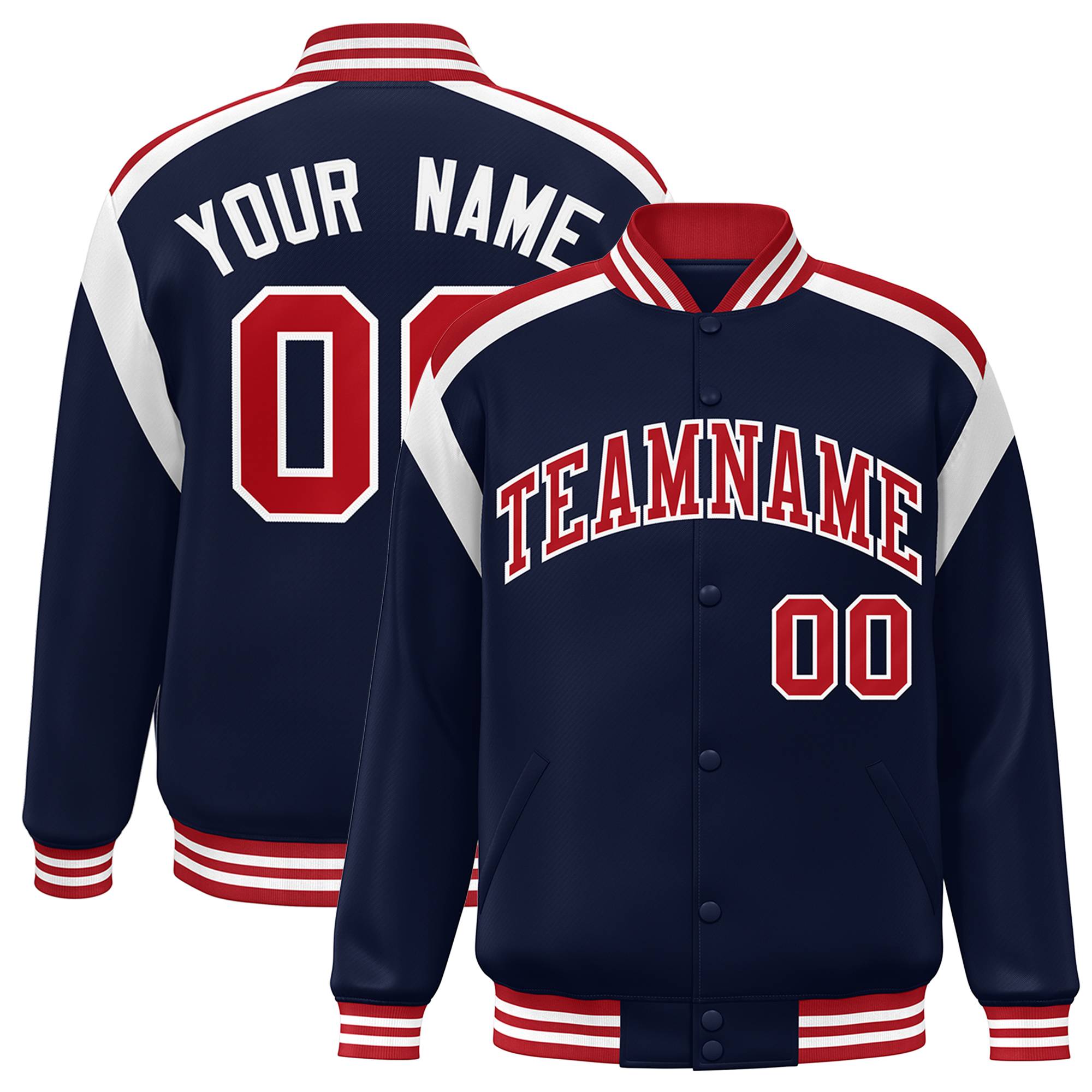 Custom Navy Varsity Full-Snap Color Block Letterman Jacket