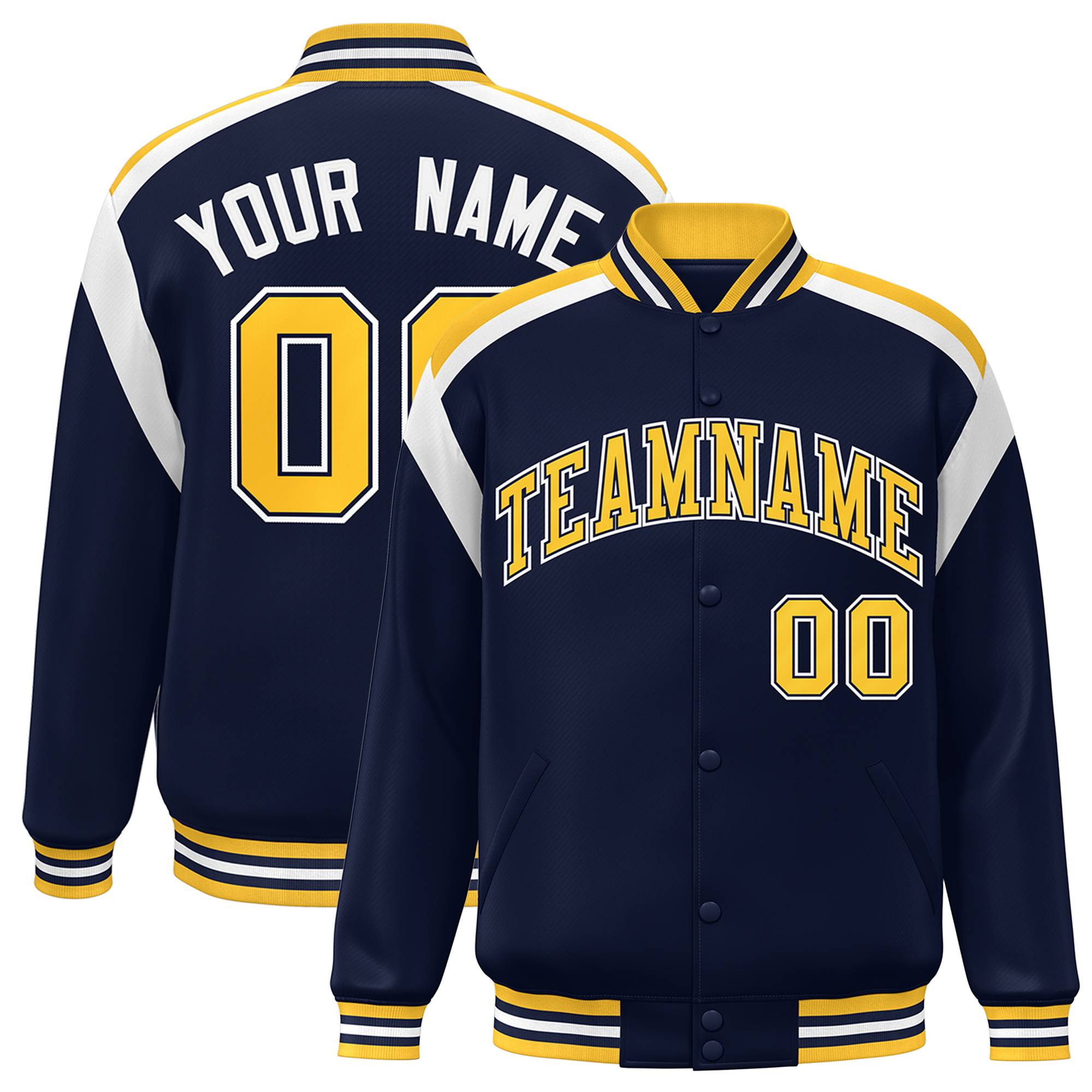 Custom Navy Varsity Full-Snap Color Block Letterman Jacket