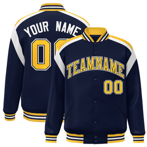 Custom Navy Varsity Full-Snap Color Block Letterman Jacket