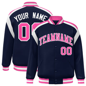 Custom Navy Varsity Full-Snap Color Block Letterman Jacket