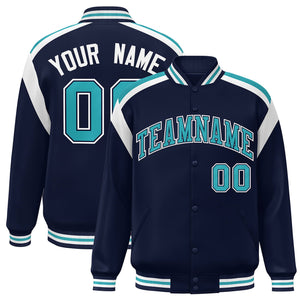 Custom Navy Varsity Full-Snap Color Block Letterman Jacket