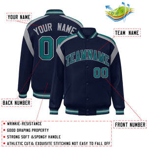 Custom Navy Varsity Full-Snap Color Block Letterman Jacket