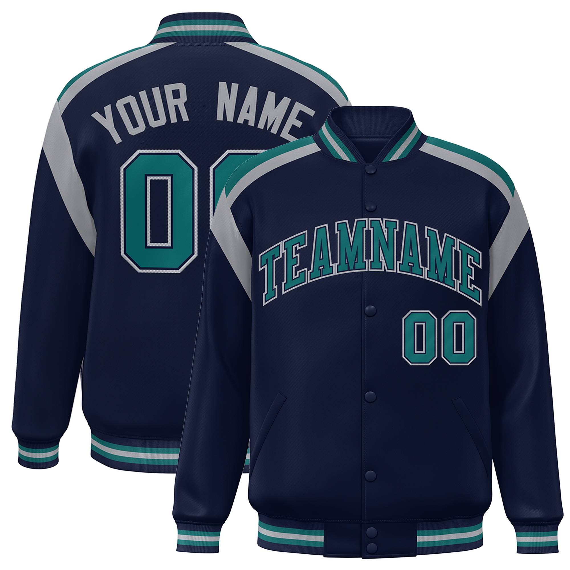 Custom Navy Varsity Full-Snap Color Block Letterman Jacket