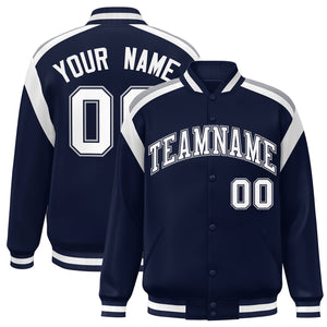 Custom Navy Varsity Full-Snap Color Block Letterman Jacket