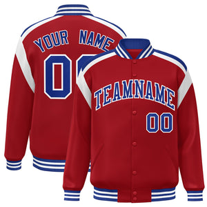 Custom Red Varsity Full-Snap Color Block Letterman Jacket