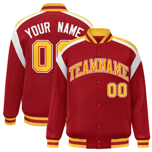 Custom Red Varsity Full-Snap Color Block Letterman Jacket