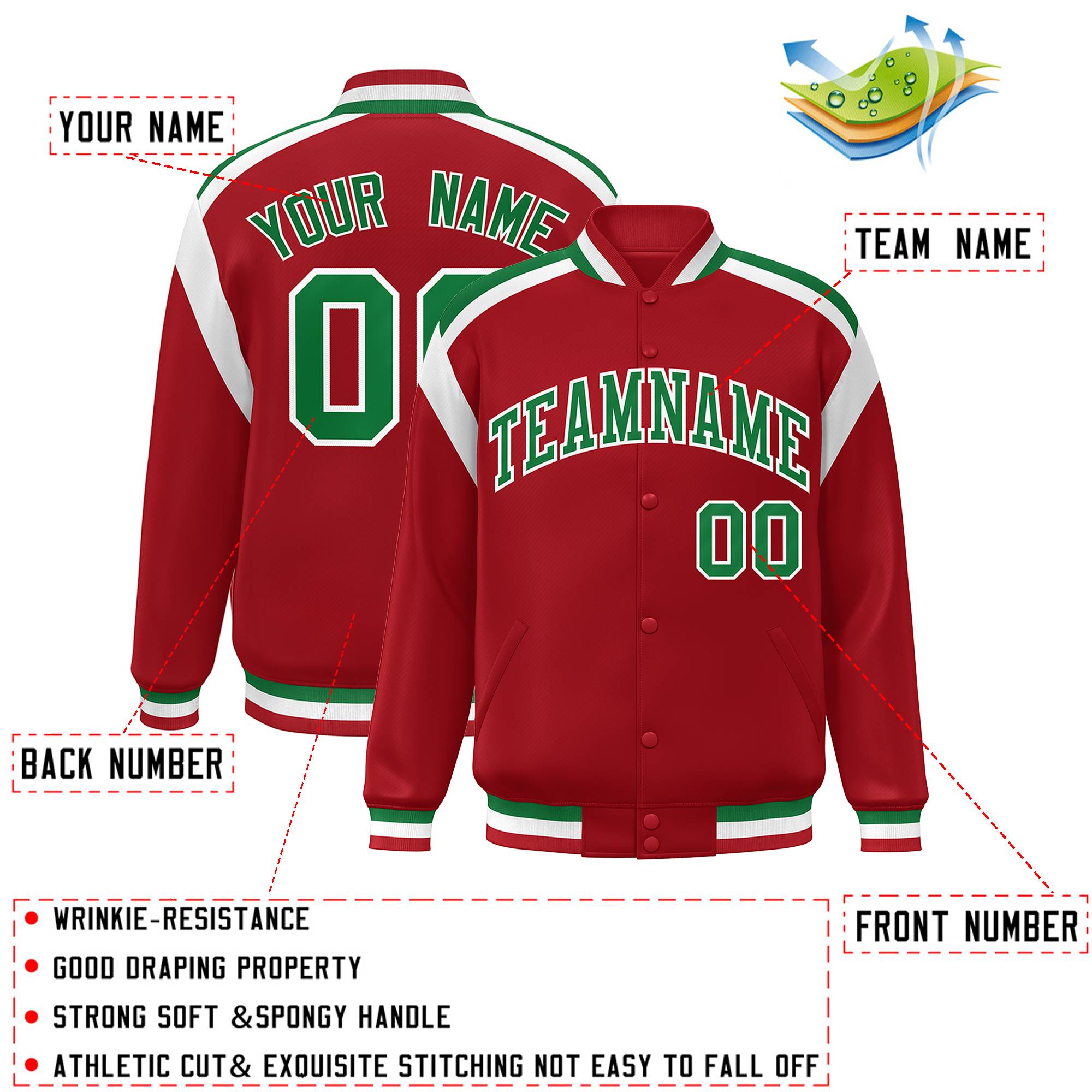 Custom Red Varsity Full-Snap Color Block Letterman Jacket