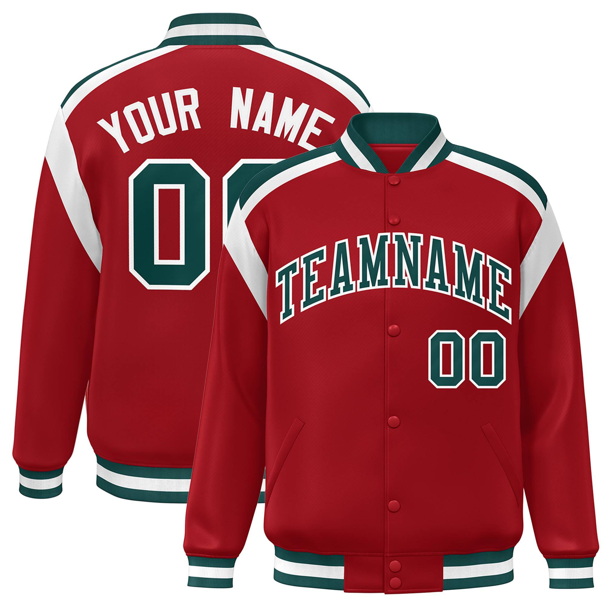 Custom Red Varsity Full-Snap Color Block Letterman Jacket