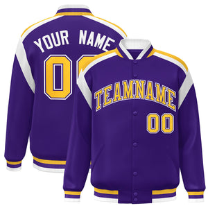 Custom Purple Varsity Full-Snap Color Block Letterman Jacket