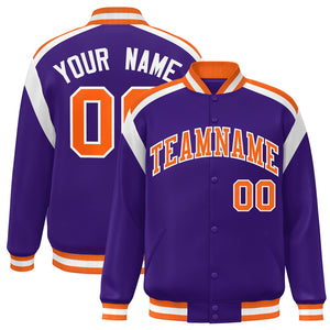 Custom Purple Varsity Full-Snap Color Block Letterman Jacket