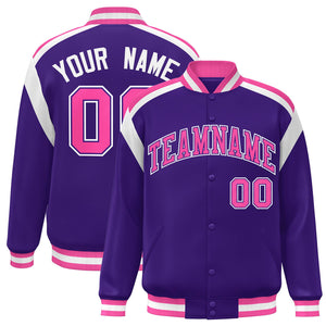 Custom Purple Varsity Full-Snap Color Block Letterman Jacket