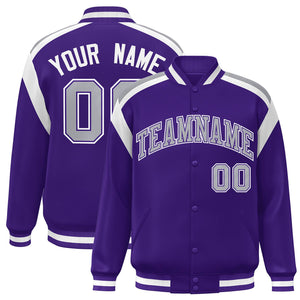 Custom Purple Varsity Full-Snap Color Block Letterman Jacket