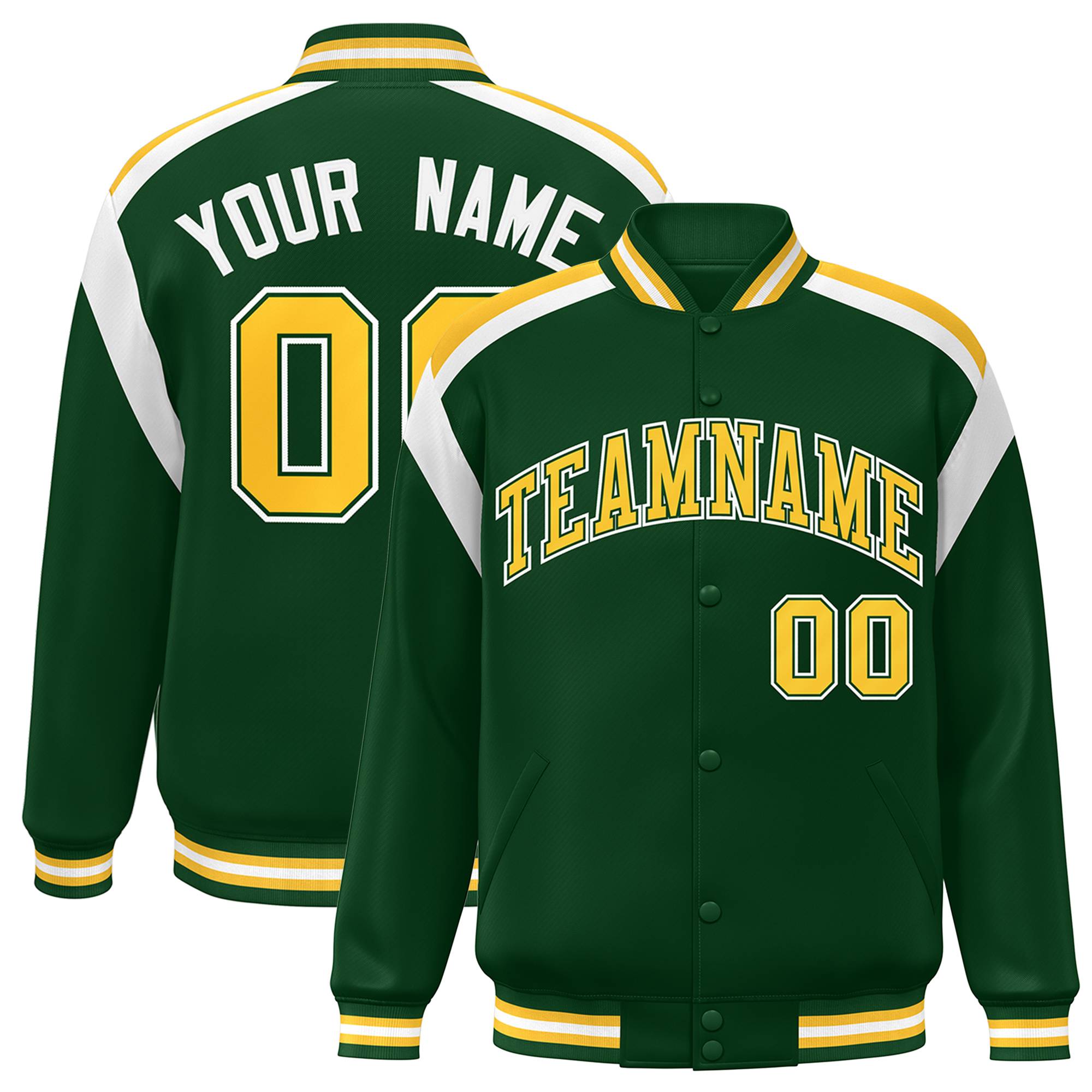 Custom Green Varsity Full-Snap Color Block Letterman Jacket