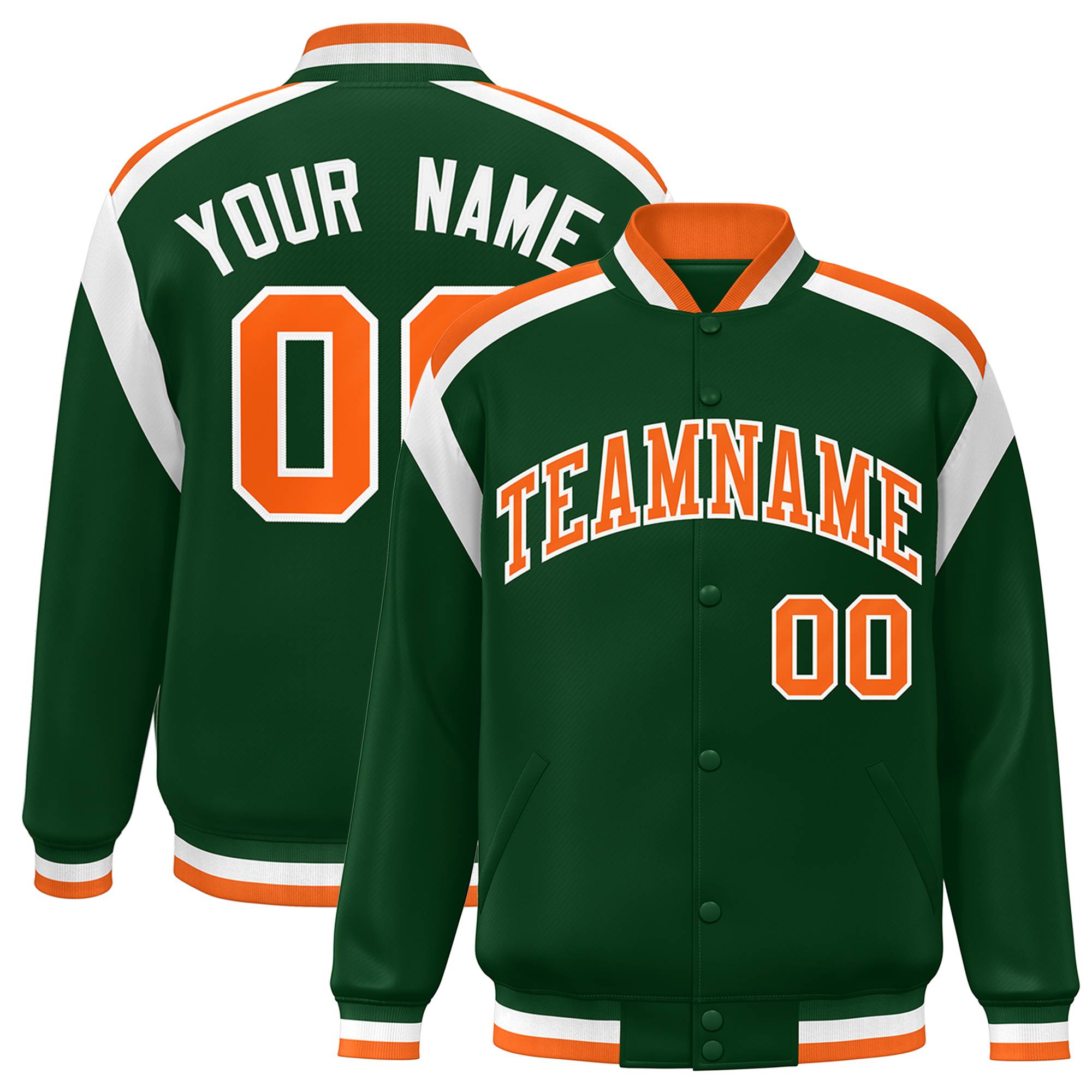 Custom Green Varsity Full-Snap Color Block Letterman Jacket