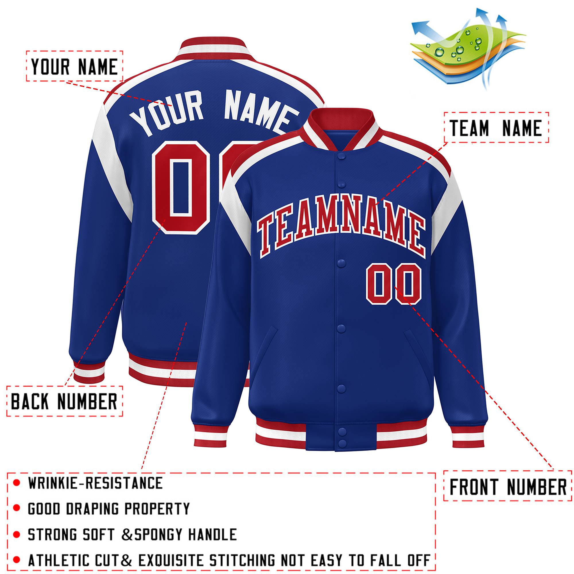 Custom Royal Varsity Full-Snap Color Block Letterman Jacket