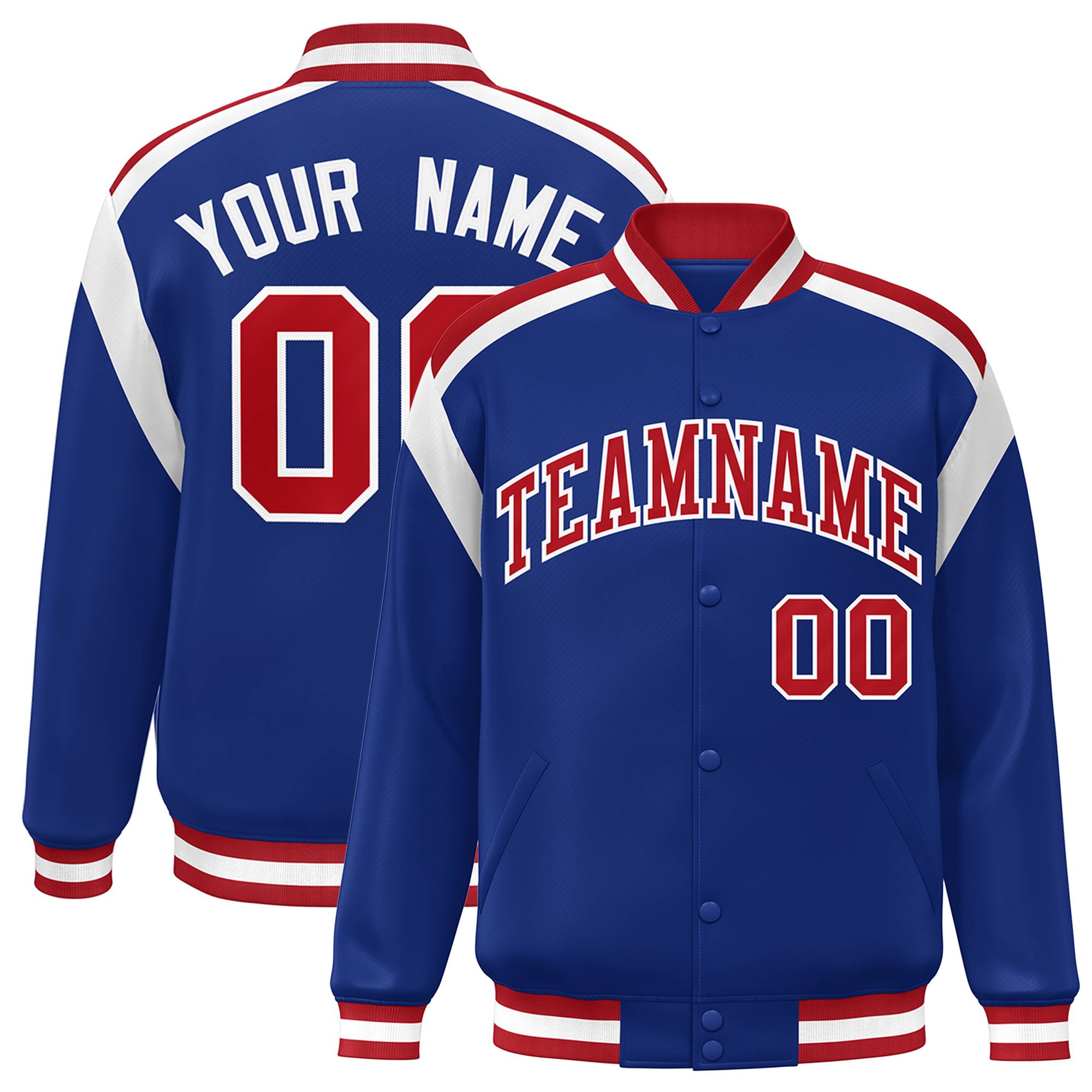 Custom Royal Varsity Full-Snap Color Block Letterman Jacket