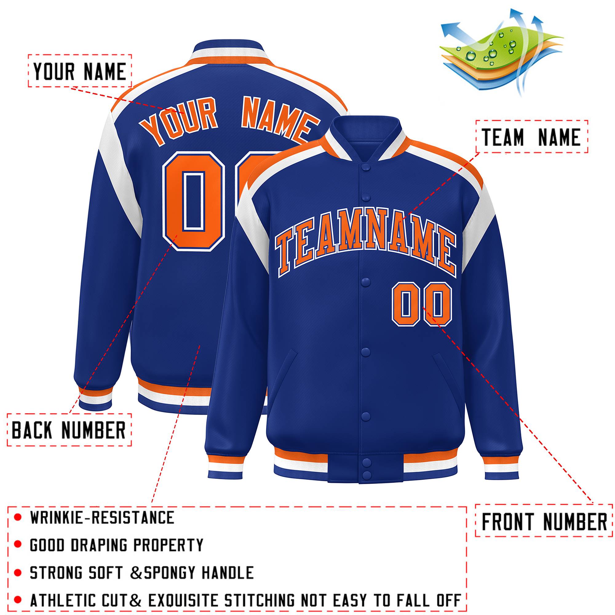 Custom Royal Varsity Full-Snap Color Block Letterman Jacket