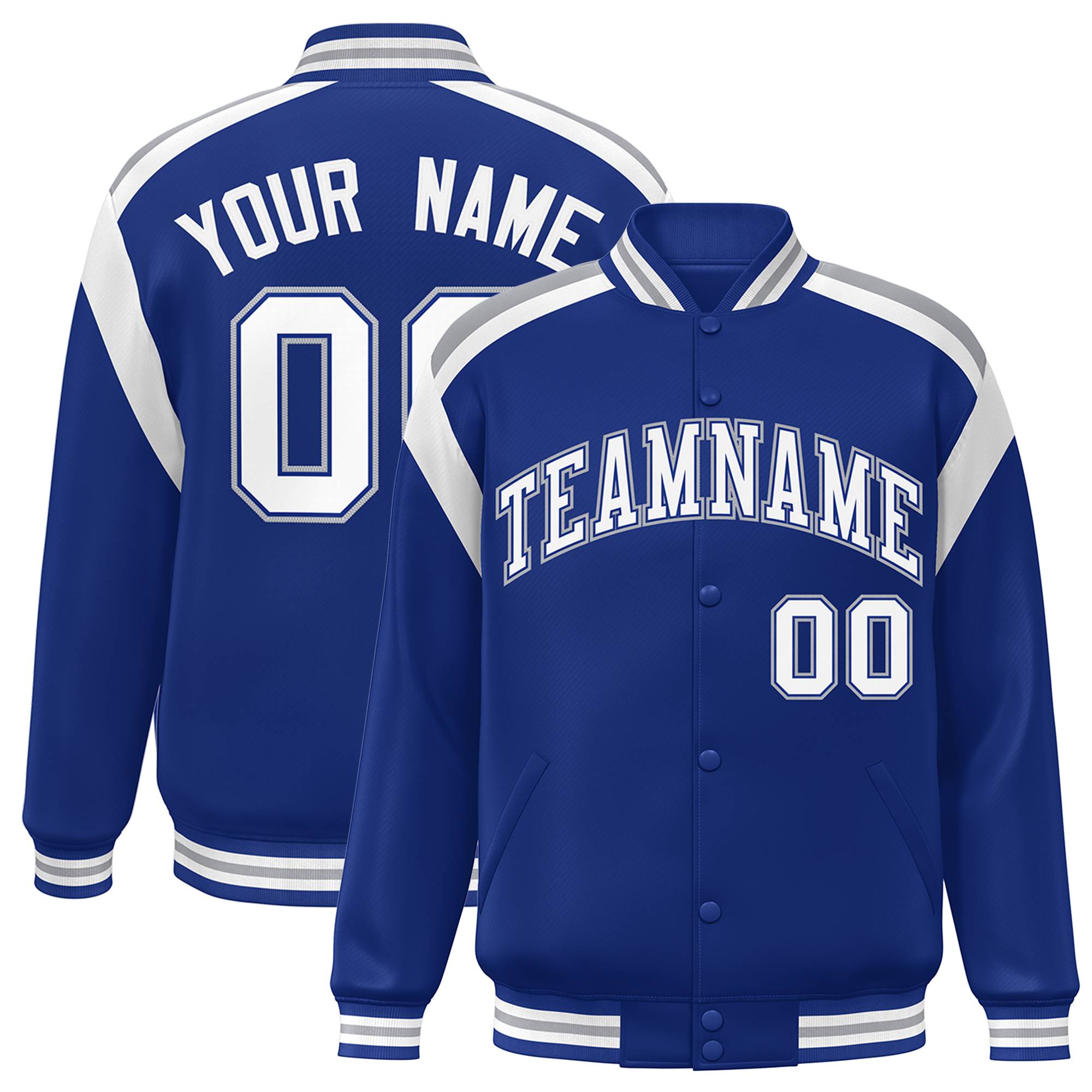 Custom Royal Varsity Full-Snap Color Block Letterman Jacket