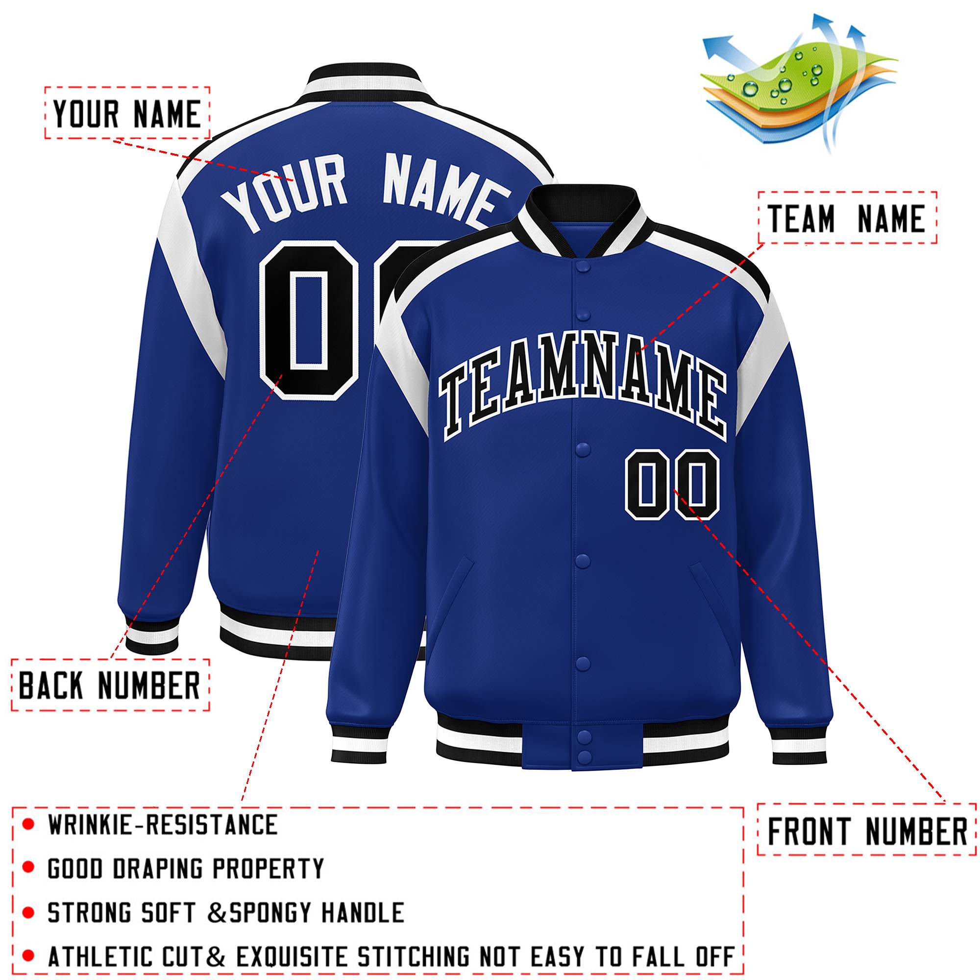 Custom Royal Varsity Full-Snap Color Block Letterman Jacket